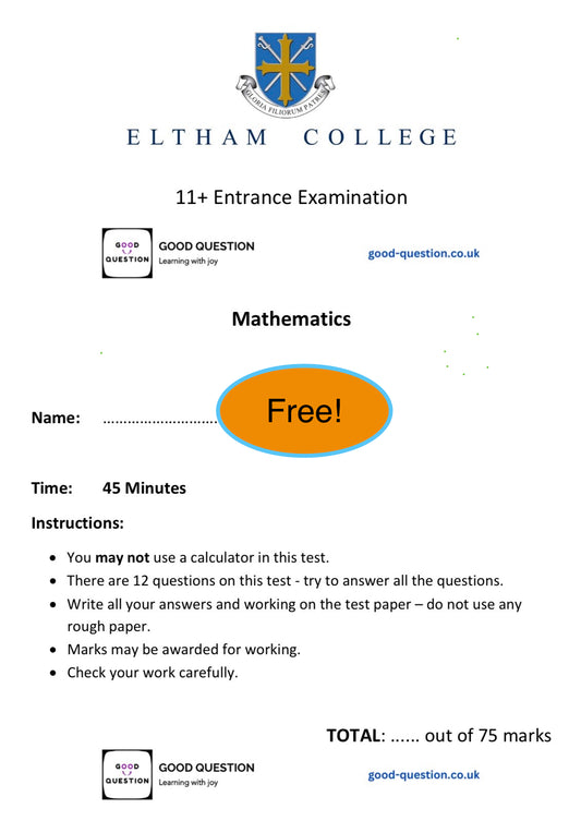 ELTHAM College School - Maths Specimen Paper with Answers