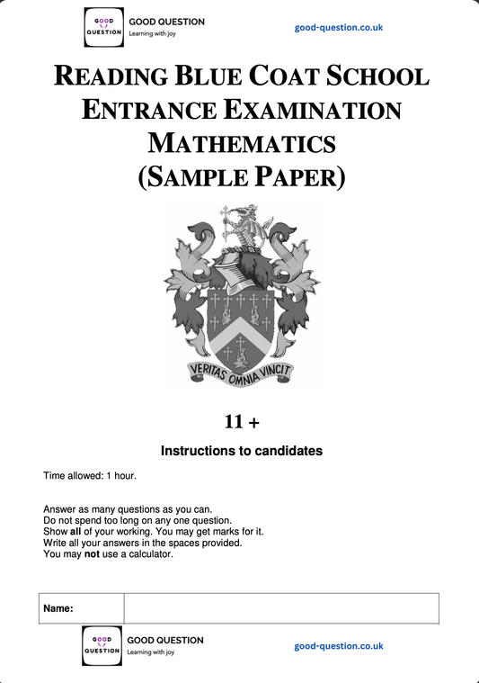 Reading Blue Coat School - Maths Specimen Paper with Answers