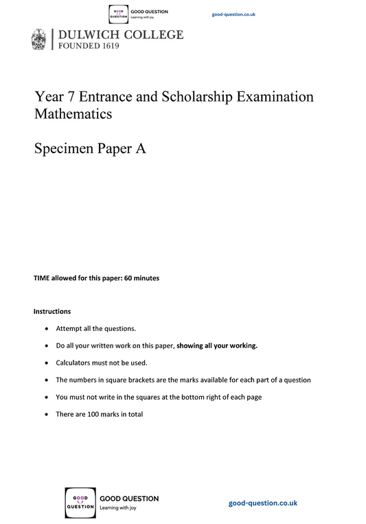 Dulwich College - Maths Specimen Paper with Answers