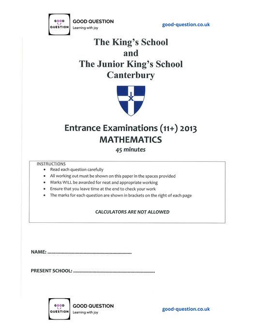King’s School Canterbury - Maths Specimen Paper with Answers