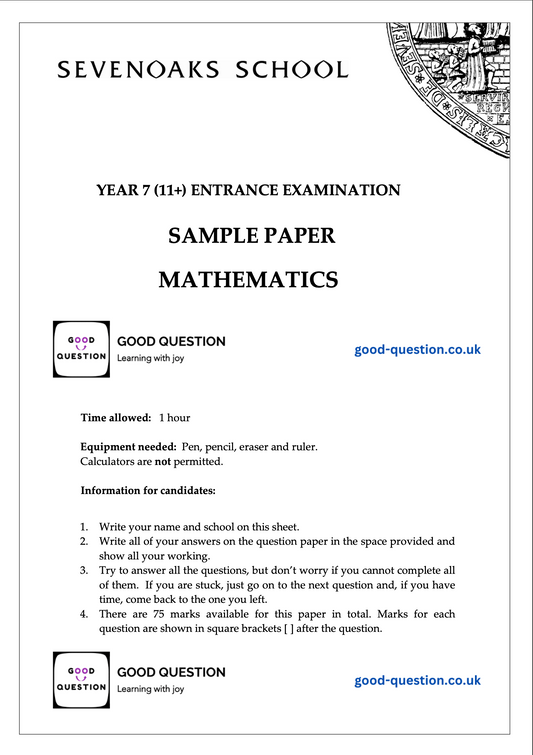 Sevenoaks School - Maths Specimen Paper with Answers