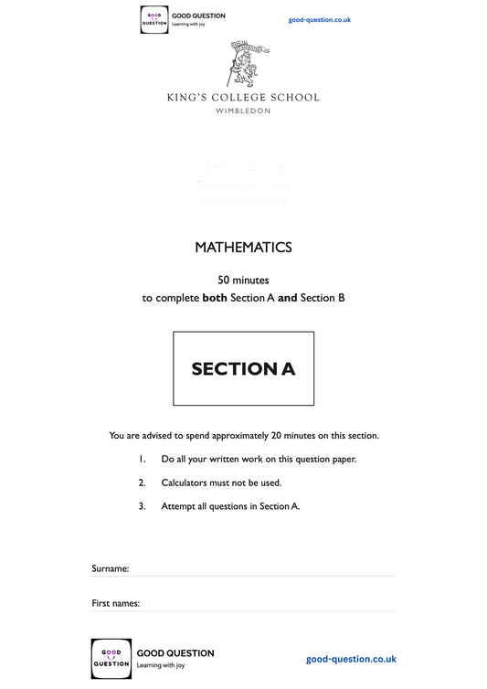 King’s College School, Wimbledon - Maths Specimen Paper A & B with Answers