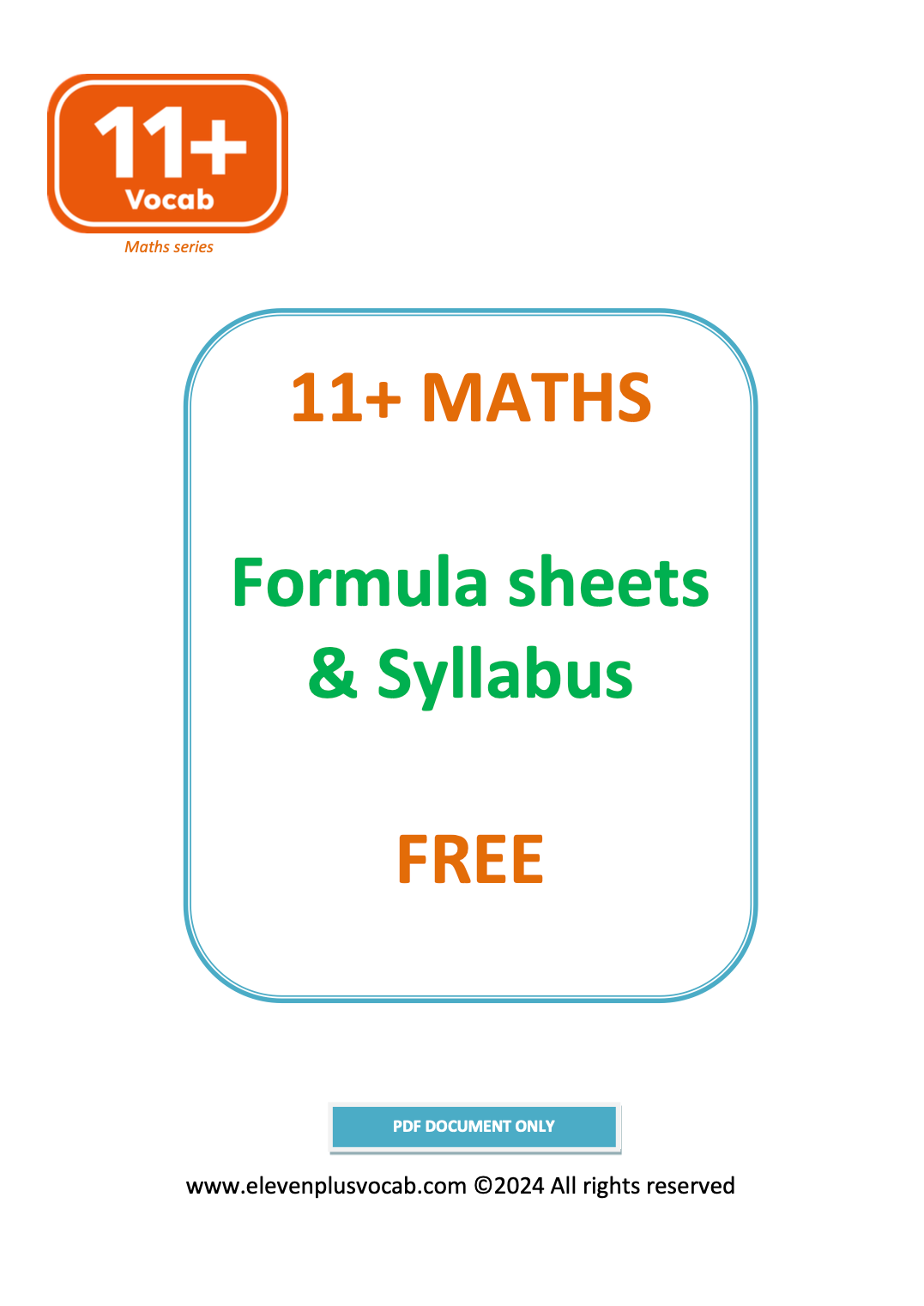 Maths 11+ Syllabus and Formula Sheet