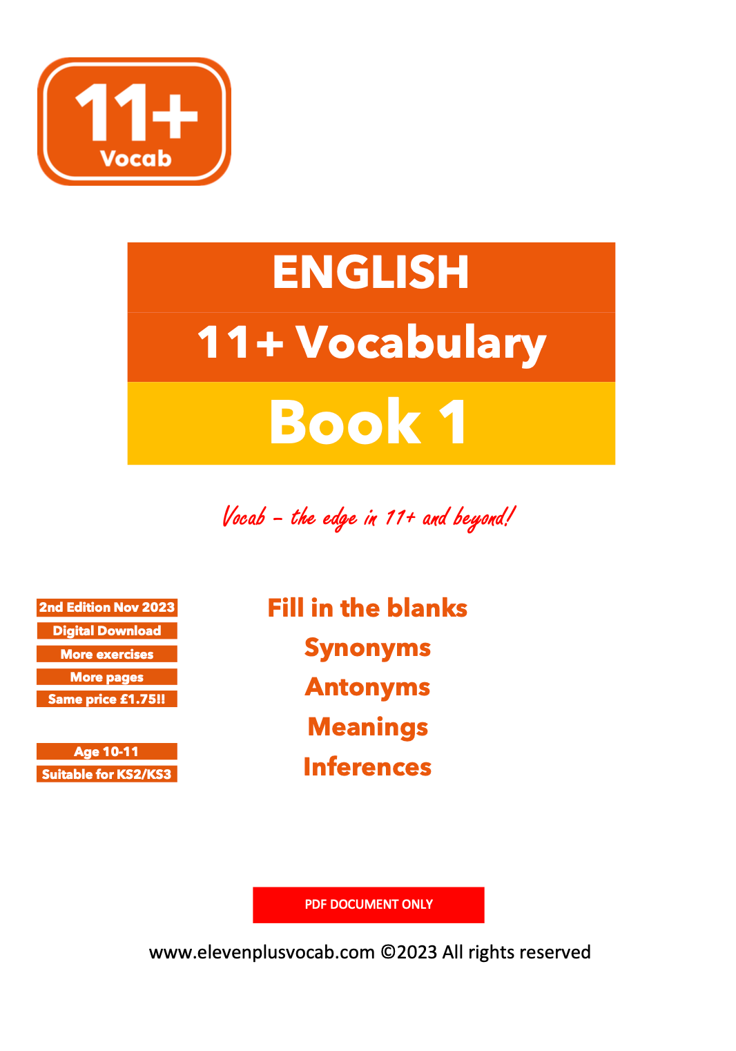 11+ English Vocab - PDF Book 1 (2nd Edition) – Eleven Plus Vocab