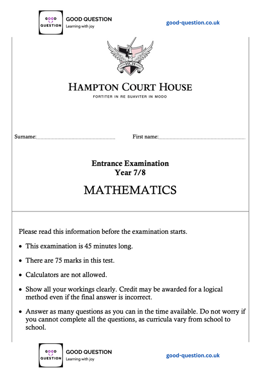 Hampton Court House - Maths Specimen Paper with Answers
